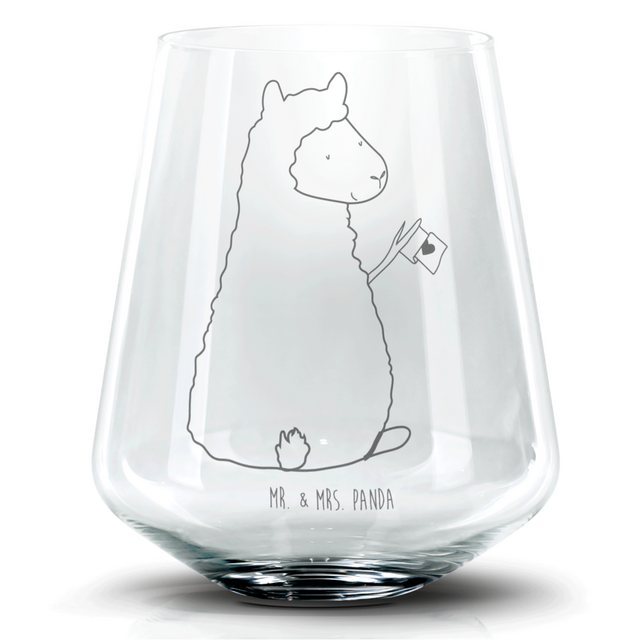 Bild von Mr. & Mrs. Panda Cocktailglas Alpaka Fahne - Transparent - Geschenk, Lama, Cocktailglas mit Gravur, Premium Glas