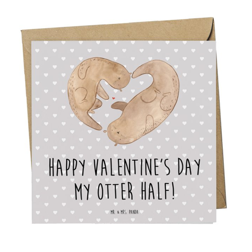 Bild von Mr. & Mrs. Panda Grußkarte Otter Valentine - Grau Pastell