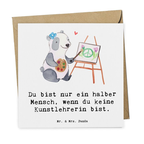 Bild von Mr. & Mrs. Panda Grußkarte Kunstlehrerin Herz - Weiß