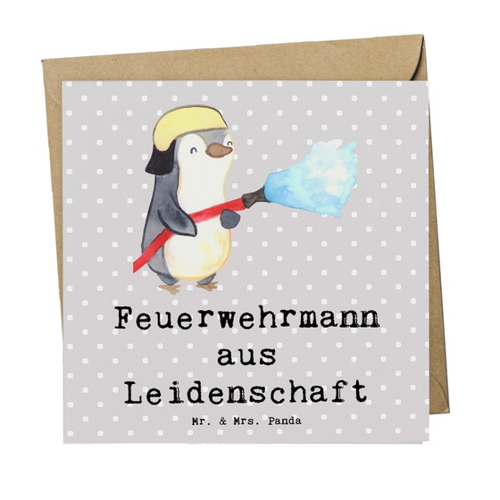 Bild von Mr. & Mrs. Panda Grußkarte Feuerwehrmann Leidenschaft - Grau Pastell