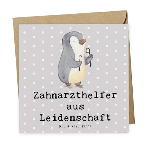Bild von Mr. & Mrs. Panda Grußkarte Zahnarzthelfer Leidenschaft - Grau Pastell