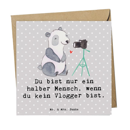 Bild von Mr. & Mrs. Panda Grußkarte Vlogger Herz - Grau Pastell