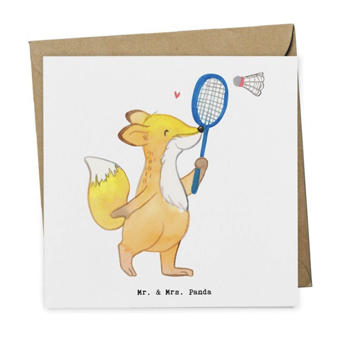 Bild von Mr. & Mrs. Panda Grußkarte Fuchs Federball spielen - Glückwunschkarte mit Stil