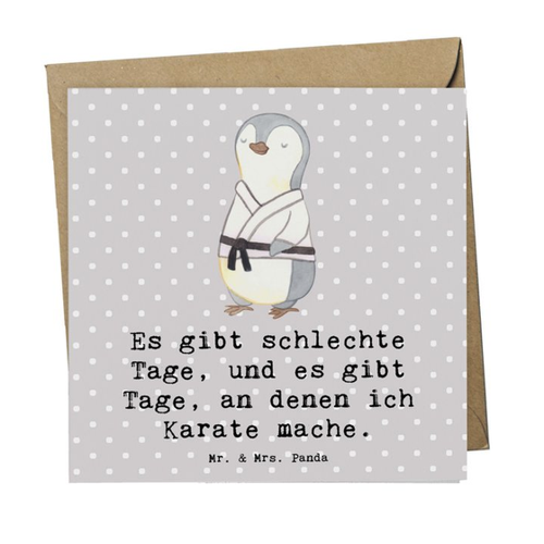 Bild von Mr. & Mrs. Panda Grußkarte Pinguin Karate - Grau Pastell