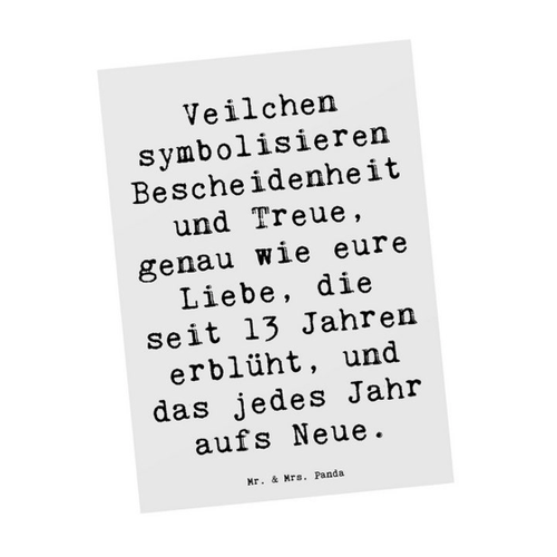 Bild von Mr. & Mrs. Panda Postkarte zum 13. Hochzeitstag - Veilchenhochzeit