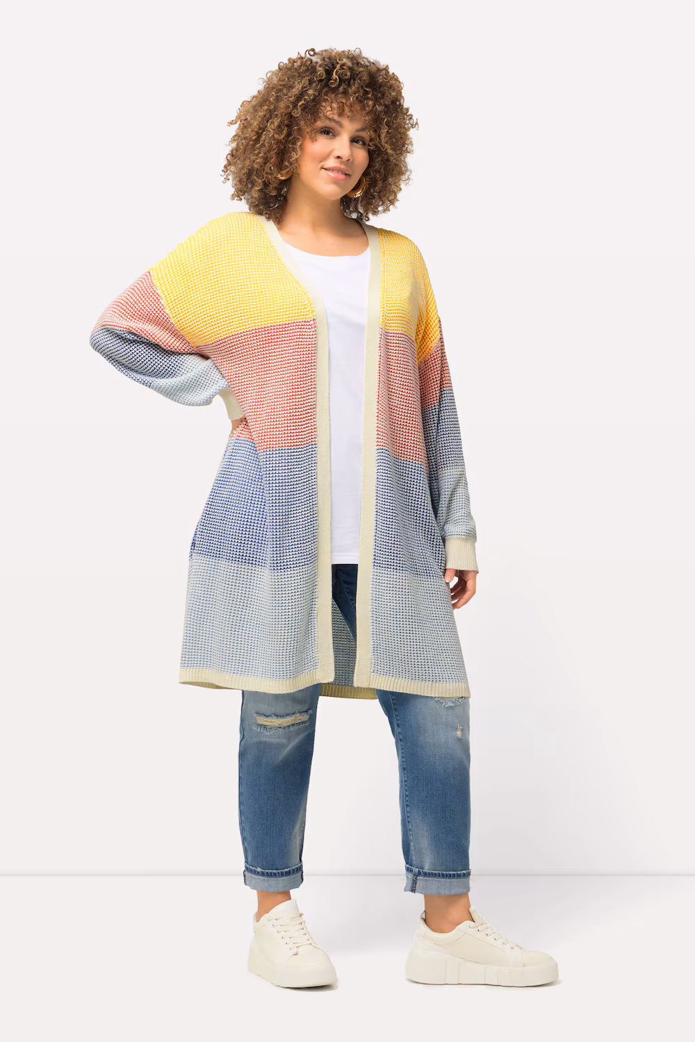 Bild von Große Größen Long-Strickjacke, Damen, beige, Größe: 46/48, Synthetische Fasern/Baumwolle, Ulla Popken