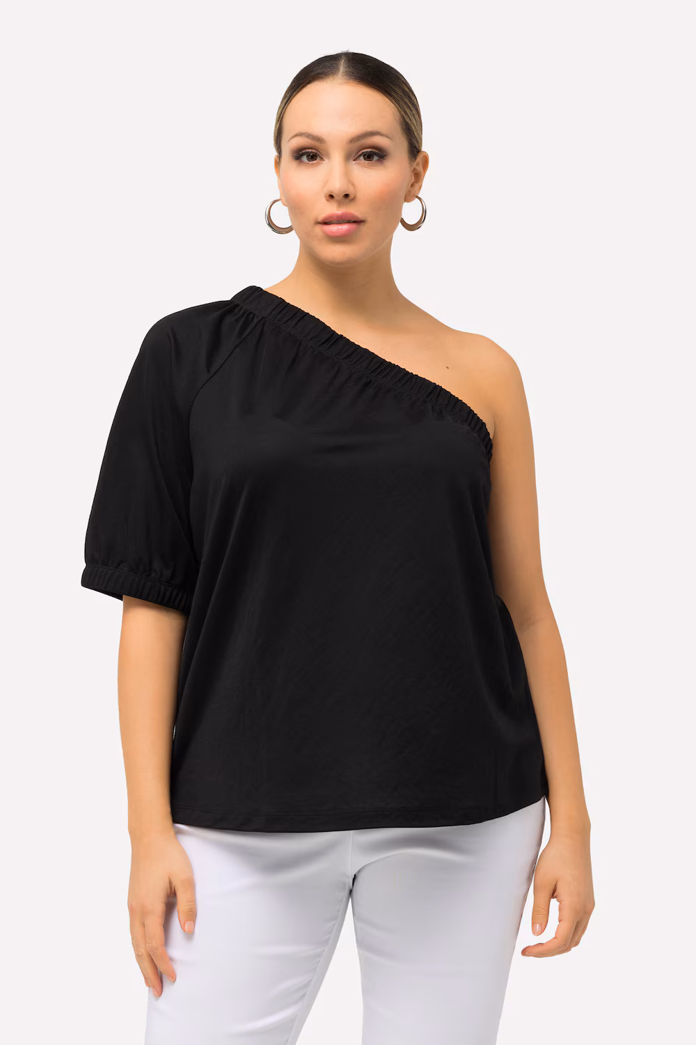 Bild von Große Größen One-Shoulder-Bluse, Damen, schwarz, Größe: 54/56, Synthetische Fasern/Viskose, Ulla Popken