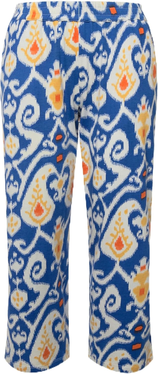 Bild von Ulla Popken Damen große Größen Übergrößen Plus Size 7/8-Jerseyhose, Bedruckt, weites Bein, Elastikbund Jeansblau 62+ 829522739-62+
