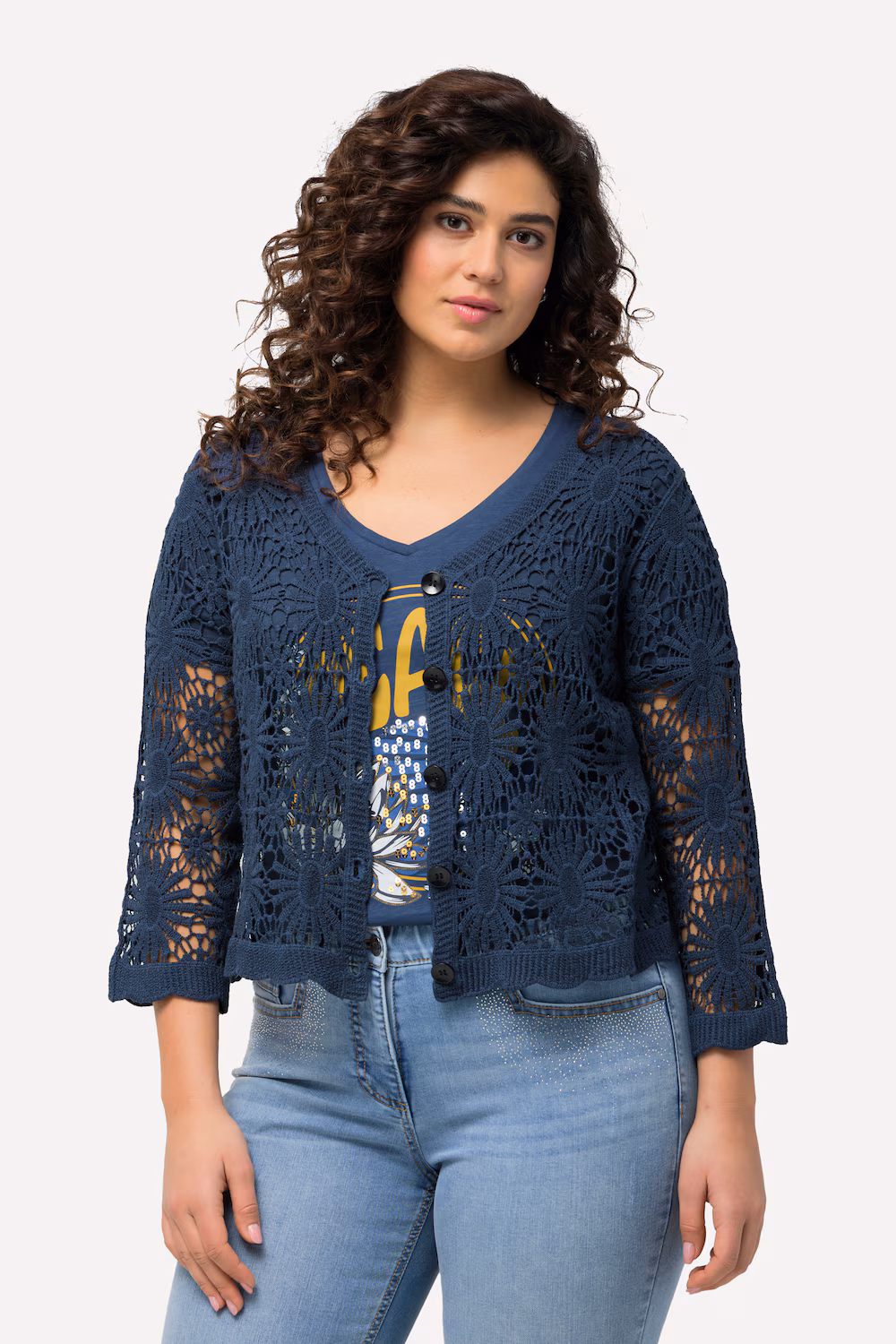 Bild von Große Größen Strickjacke, Damen, blau, Größe: 42/44, Baumwolle, Ulla Popken