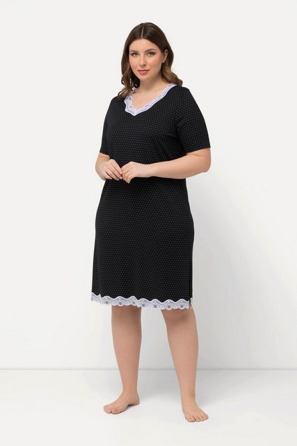 Bild von Ulla Popken Damen Nightgown, lace and dots Nachthemd, Schwarz, 54-56