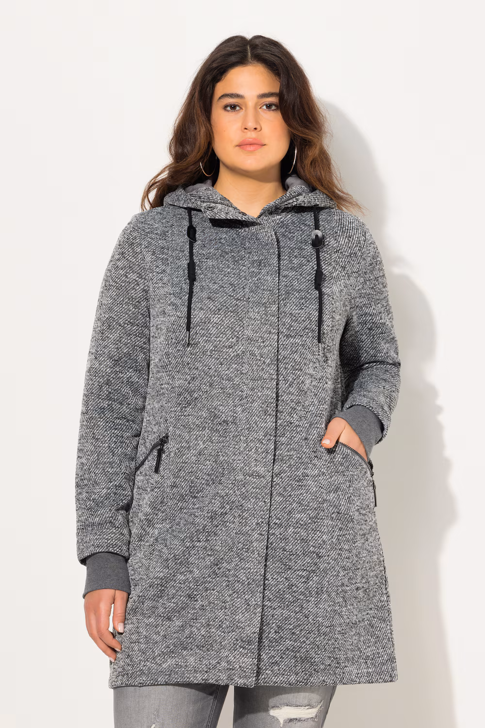 Bild von Große Größen Strickfleece-Jacke, Damen, grau, Größe: 50/52, Polyester, Ulla Popken