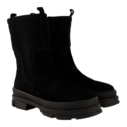 Bild von Ulla Popken Leder-Boots mit Strickeinsatz – Komfort und Stil in großen Größen