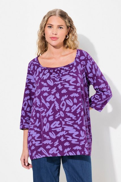 Bild von Ulla Popken T-Shirt Shirt A-Linie Zierfalten Carree-Ausschnitt 3/4-Arm