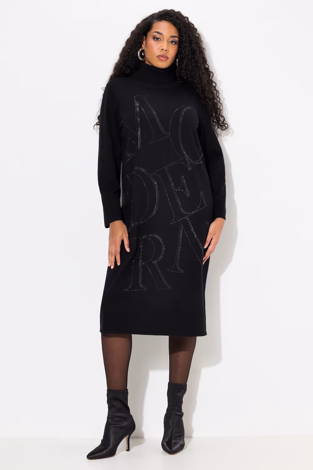 Bild von Grosse Grössen Strickkleid, Damen, schwarz, Grösse: 42/44, Polyester/Viskose/Synthetische Fasern, Ulla Popken