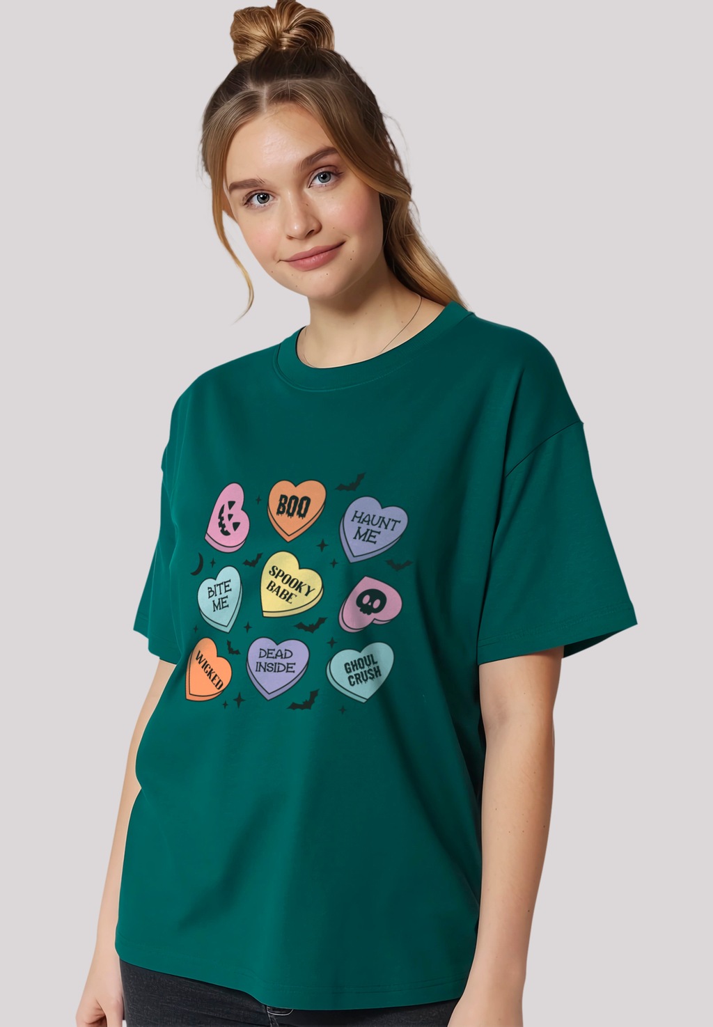 Bild von F4NT4STIC T-Shirt "Retro Halloween Heart Candy Bats", Premium Qualität, Unisex Schnitt