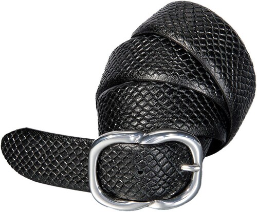 Bild von Silbergift Ledergürtel, glänzende Dornschließe in Ovalform, Metallic-Look