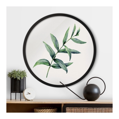 Bild von Rundes Gerahmtes Bild Aquarell Eucalyptus I – Elegante Wandgestaltung