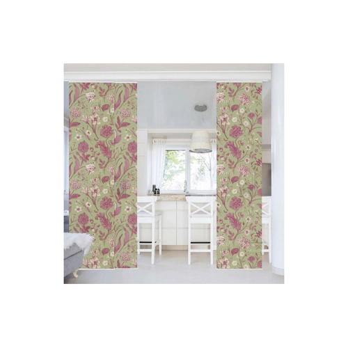 Bild von Bilderdepot24 Schiebegardine Flächenvorhang blickdicht Blumen Mint-Grün Rosa Pastell