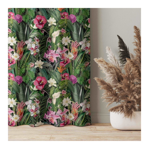 Bild von Vorhang mit Bunter tropischer Blumen Collage
