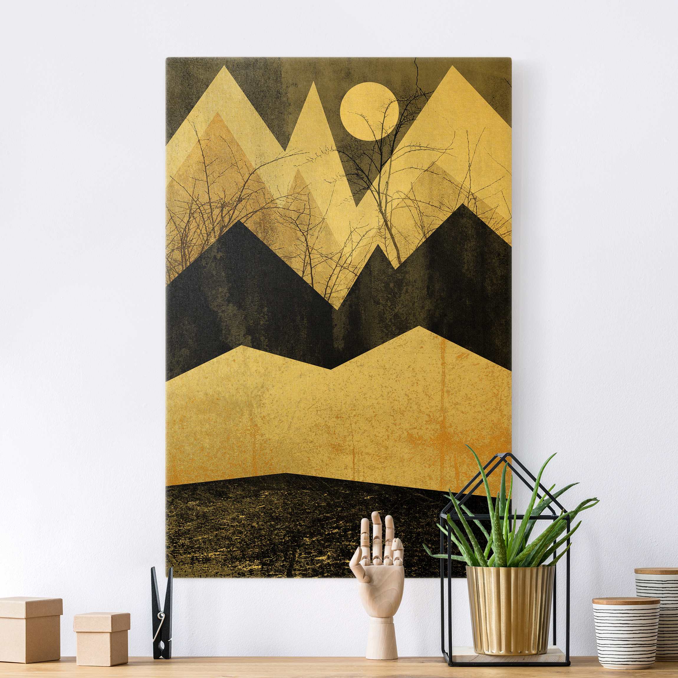 Bild von Leinwandbild Gold Goldene Berge Äste