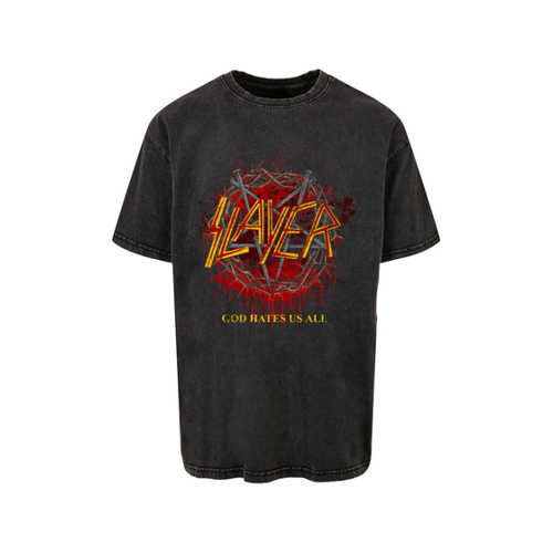 Bild von Merchcode Sla Gott Hasst Uns Pentagramm Acid Washed Oversize T-Shirt für Herren - L