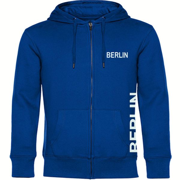 Bild von multifanshop Kapuzen Sweatshirt Jacke - Berlin blau - Brust & Seite - Druck weiß - Sweat