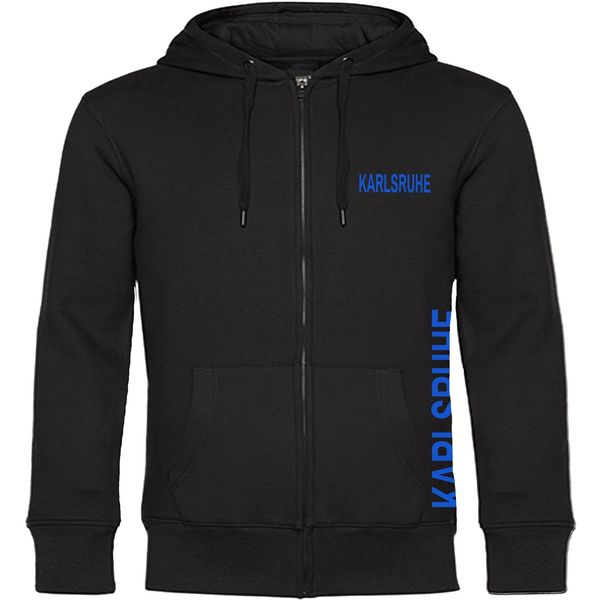 Bild von multifanshop Kapuzen Sweatshirt Jacke - Karlsruhe - Brust & Seite - Druck blau - Sweat