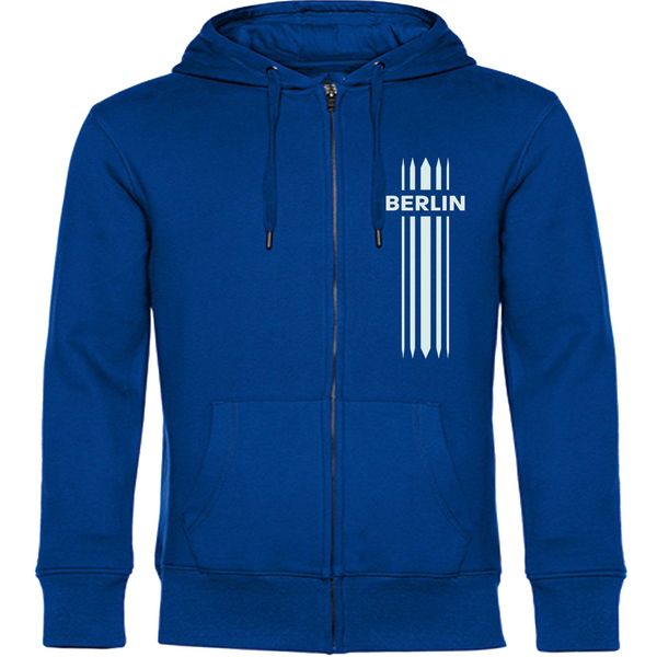 Bild von multifanshop Kapuzen Sweatshirt Jacke - Berlin blau - Streifen - Druck weiß - Sweat