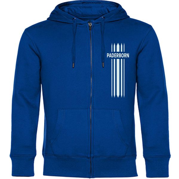 Bild von multifanshop Kapuzen Sweatshirt Jacke - Paderborn - Streifen - Druck weiß - Sweat Größe 3XL blau