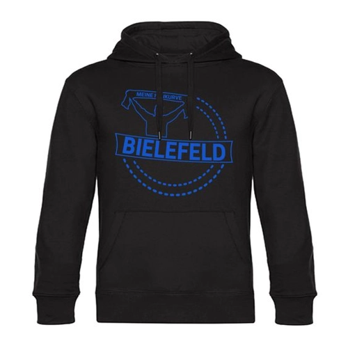 Bild von multifanshop Kapuzen Sweatshirt - Bielefeld - Meine Fankurve - Druck blau - Hoodie Größe L schwarz