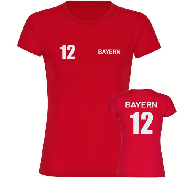 Bild von multifanshop Damen T-Shirt - Bayern - Trikot Nummer 12 - Druck weiß - Frauen