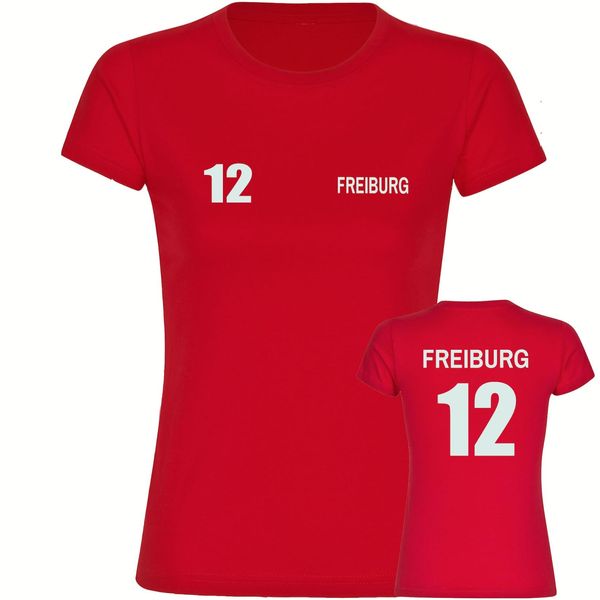 Bild von multifanshop Damen T-Shirt - Freiburg - Trikot Nummer 12 - Druck weiß - Frauen