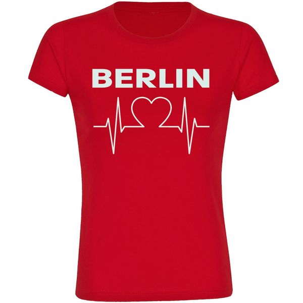 Bild von multifanshop Damen T-Shirt - Berlin rot - Herzschlag - Druck weiß - Frauen