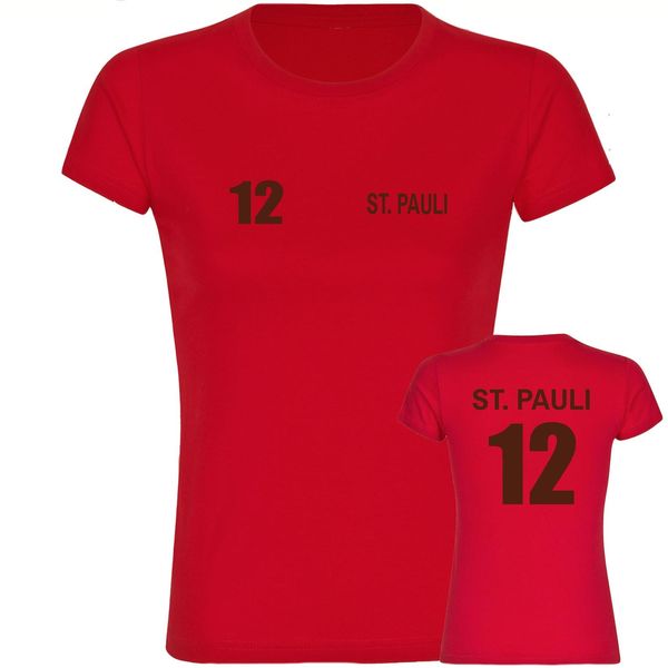 Bild von multifanshop Damen T-Shirt - St. Pauli - Trikot Nummer 12 - Druck braun - Frauen