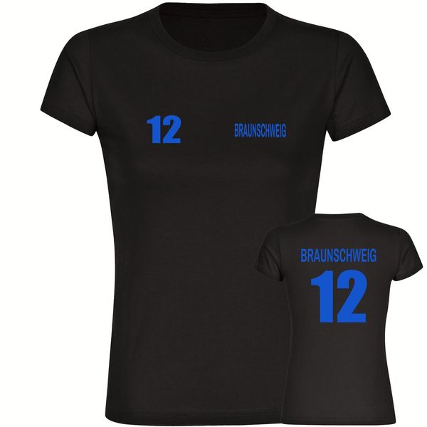 Bild von multifanshop Damen T-Shirt - Braunschweig - Trikot Nummer 12 - Druck blau - Frauen