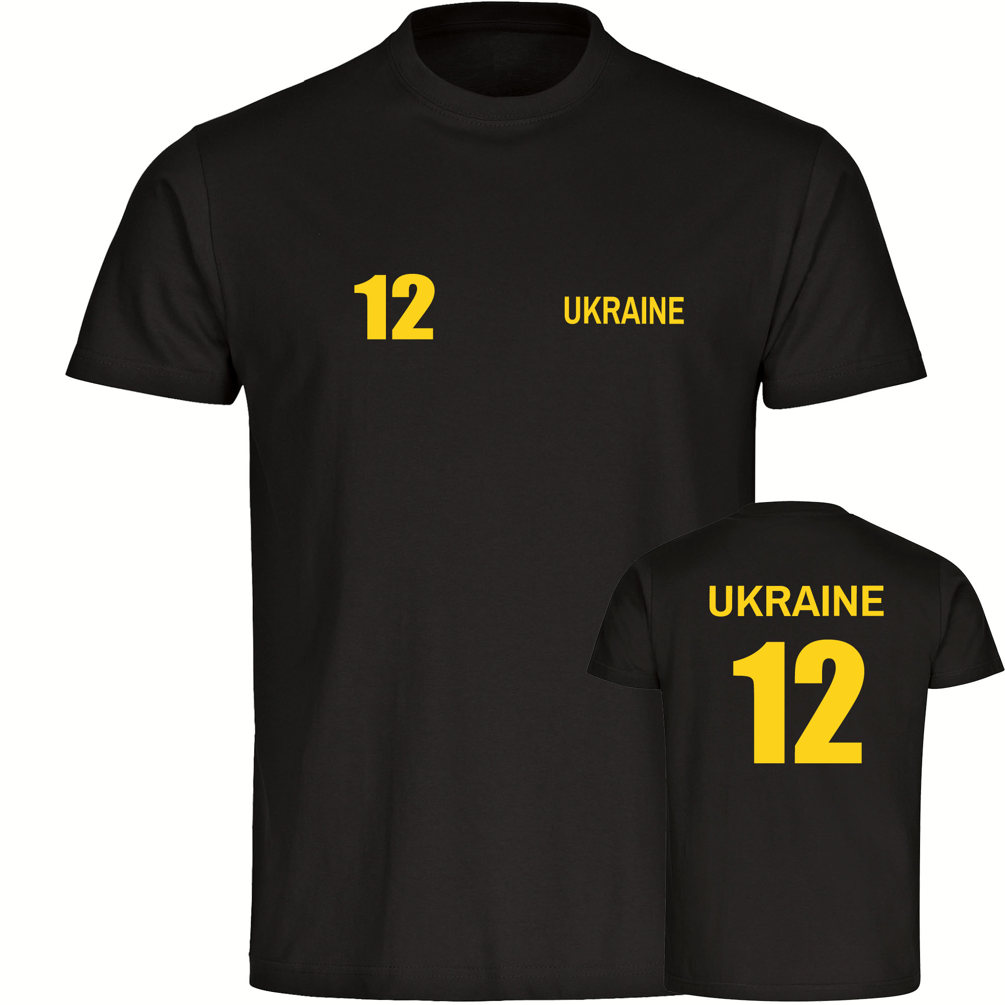 Bild von multifanshop Herren T-Shirt - Ukraine - Trikot Nummer 12 - Druck gelb - Männer