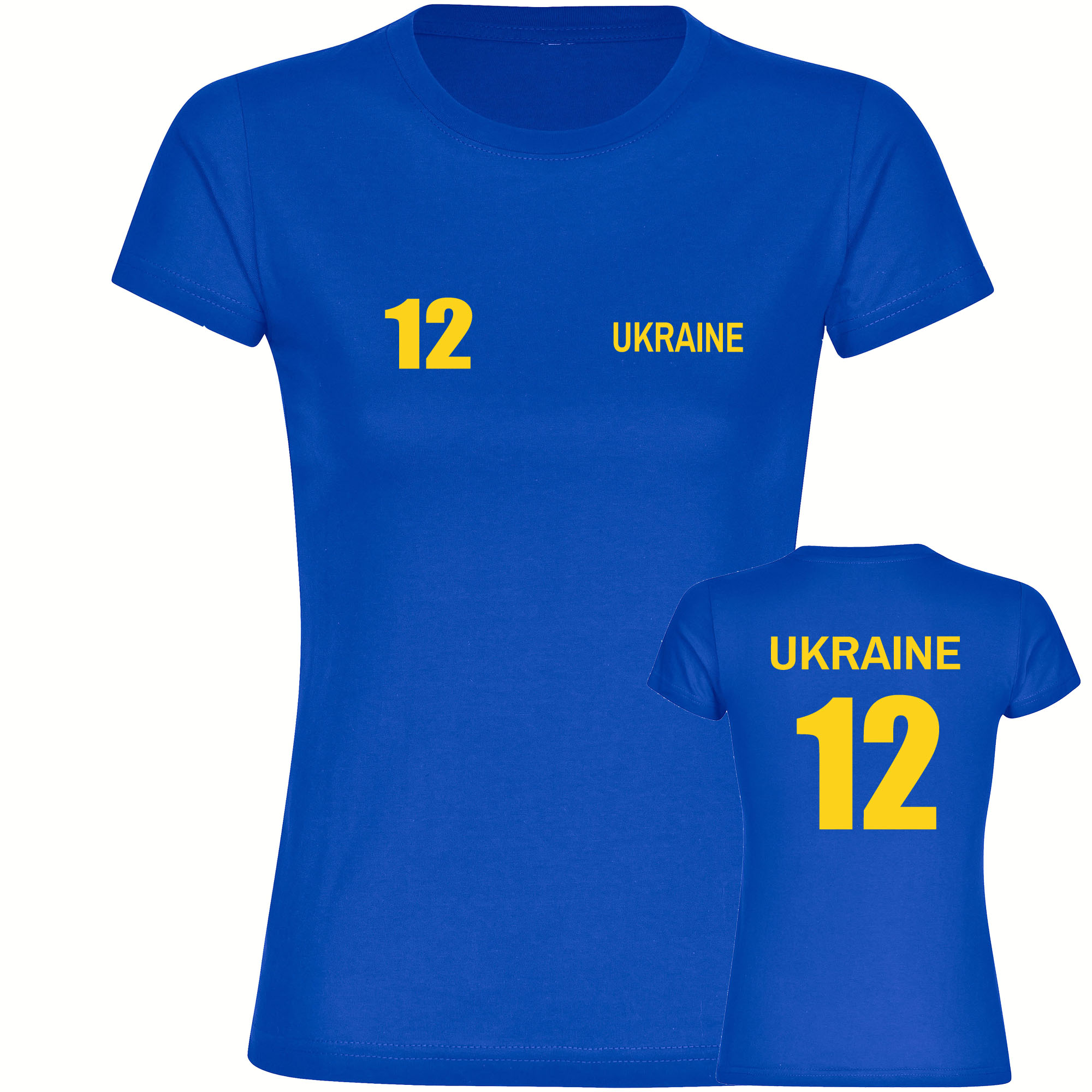 Bild von multifanshop Damen T-Shirt - Ukraine - Trikot Nummer 12 - Druck gelb - Frauen