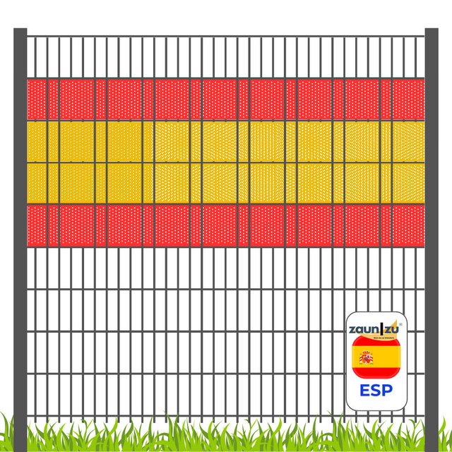 Bild von zaunzu Sichtschutzstreifen Fanartikel Spanien für Doppelstabmatten Volle Streifenbreite GELOCHT, (1 Set, PP Laserstreifen Zaun), Spanien Landesfarbe