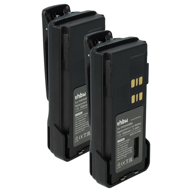 Bild von 2x Akku kompatibel mit Motorola DP4800, DP4800e, DP4601e, DP4801 Funkgerät, Walkie Talkie (3000 mAh, 7,2 v, Li-Ion) + Gürtelclip - Vhbw
