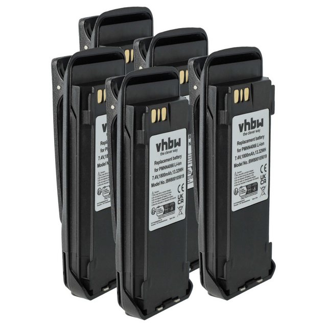 Bild von 5x Akku kompatibel mit Motorola mototrbo DGP6150+, DP3401, DP3400 Funkgerät, Walkie Talkie (1800 mAh, 7,4 v, Li-Ion) + Gürtelclip - Vhbw