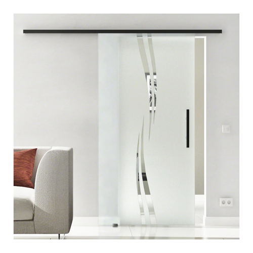 Bild von Levidor Glasschiebetür Komplettset 65 x 205 cm Augsburg Schwarz mit Stangengriff und SoftClose