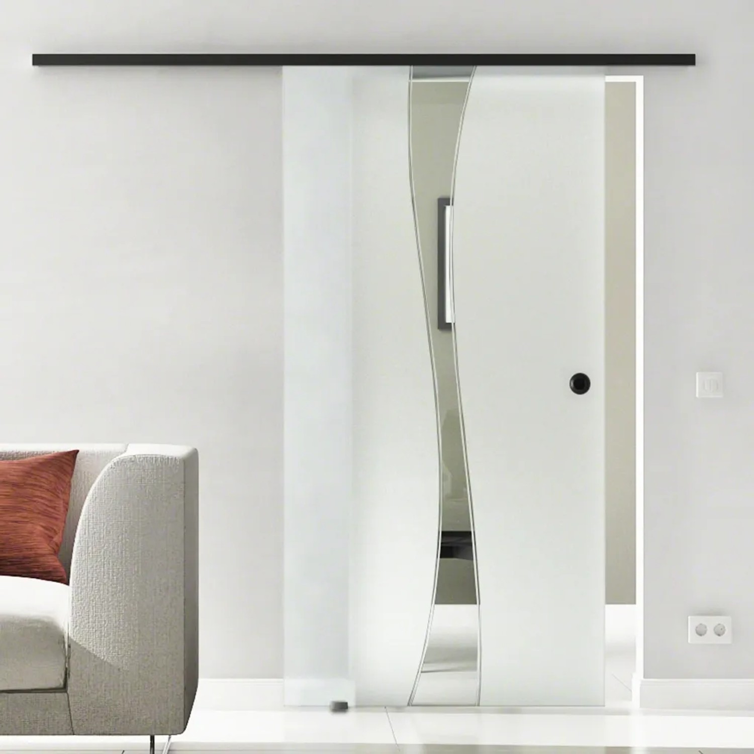 Bild von Levidor Glasschiebetür Komplettset 77,5 x 205 cm Bremen Schwarz mit Griffmuschel