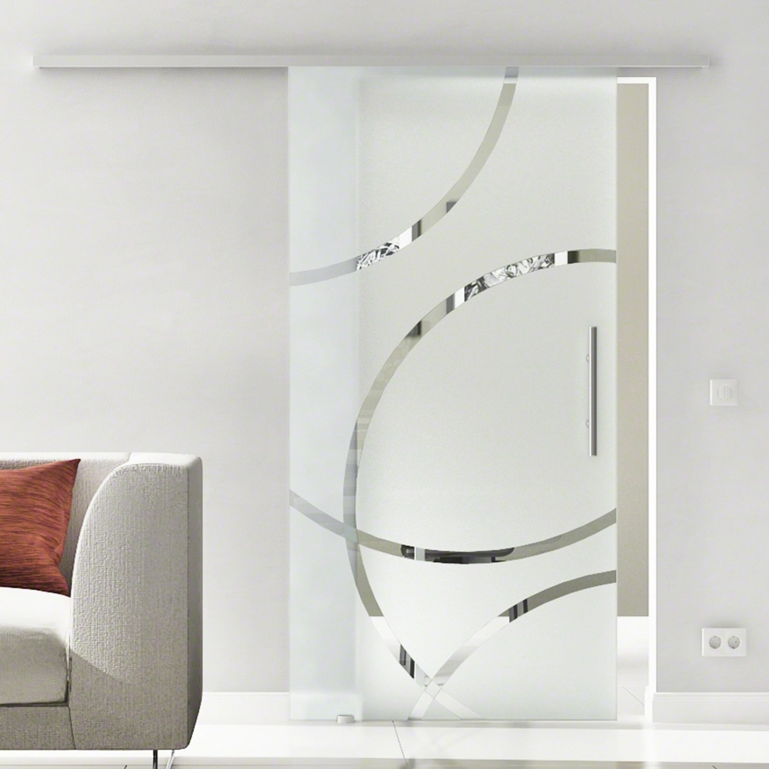 Bild von Levidor Glasschiebetür Komplettset 65 x 205 cm Dresden Aluminium mit Stangengriff