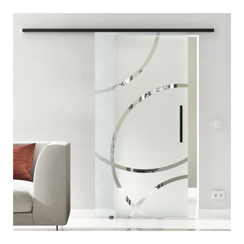 Bild von Levidor Glasschiebetür Komplettset 77,5 x 217,5 cm Dresden Schwarz mit Stangengriff