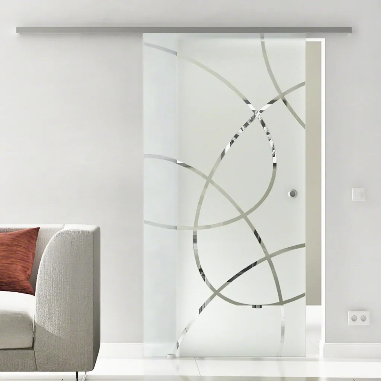 Bild von Levidor Glasschiebetür Komplettset 102,5 x 217,5 cm Essen Edelstahl mit Griffmuschel und SoftClose