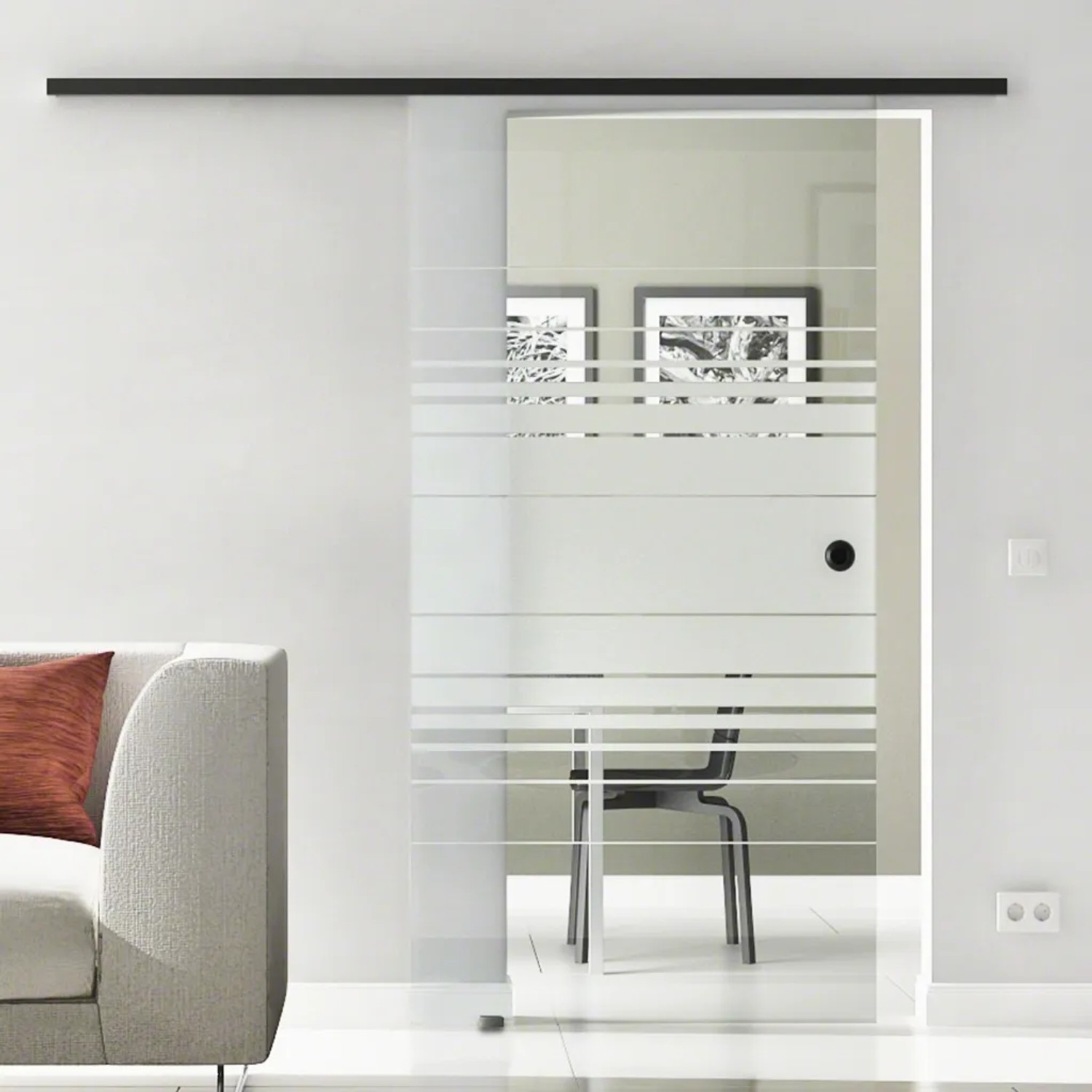 Bild von Levidor Glasschiebetür Komplettset 90 x 205 cm Hamburg Schwarz mit Griffmuschel