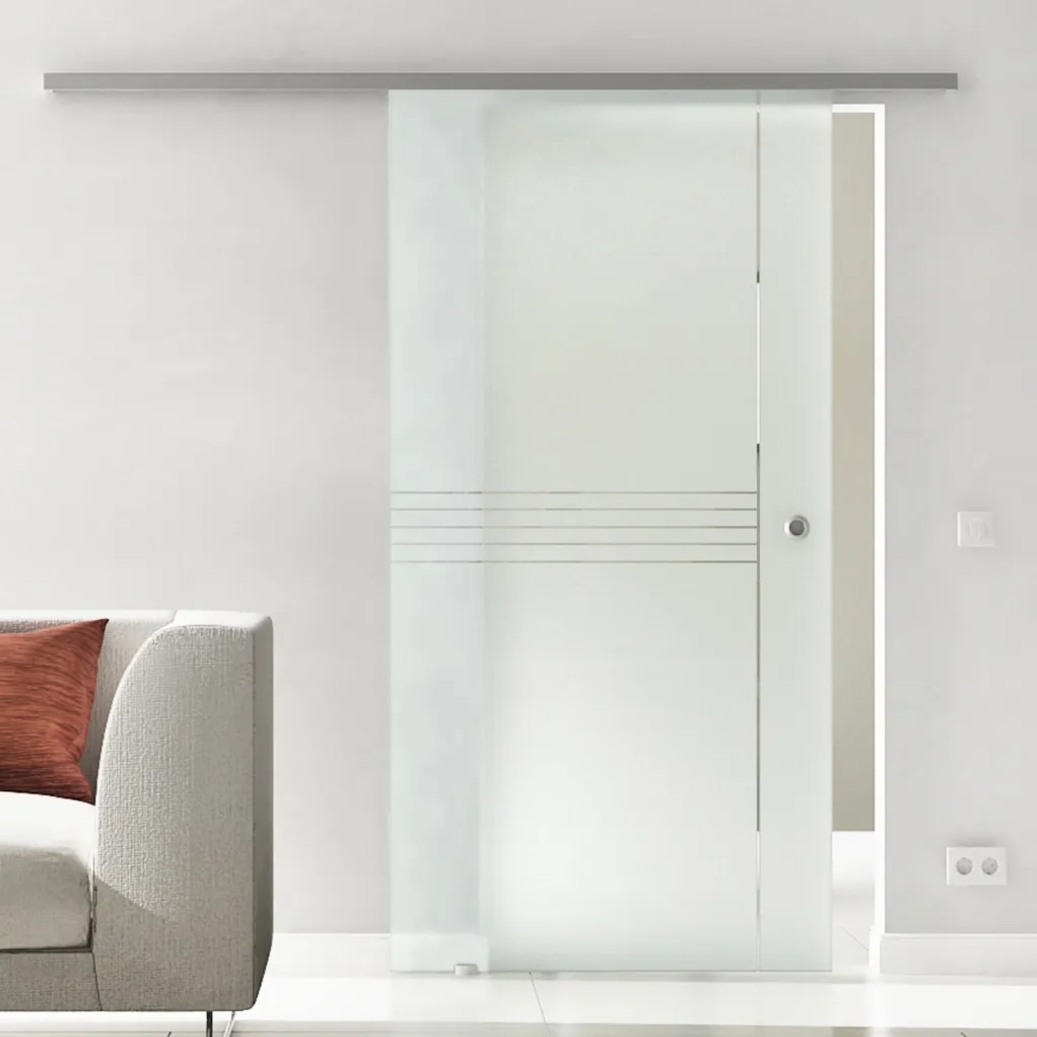 Bild von Levidor Glasschiebetür Komplettset 77,5 x 205 cm München Edelstahl mit Griffmuschel und SoftClose