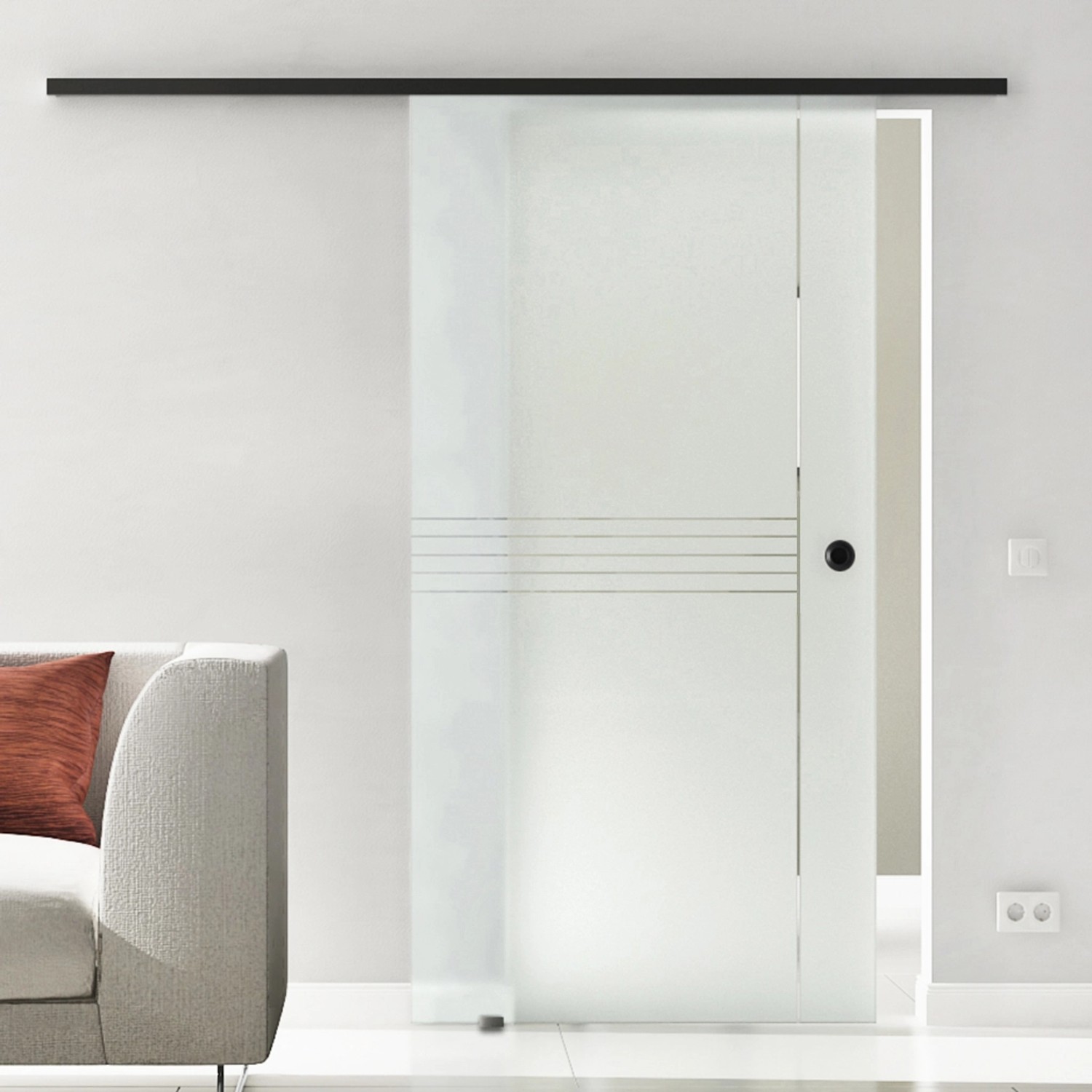 Bild von Levidor Glasschiebetür Komplettset 102,5 x 205 cm München Schwarz mit Griffmuschel