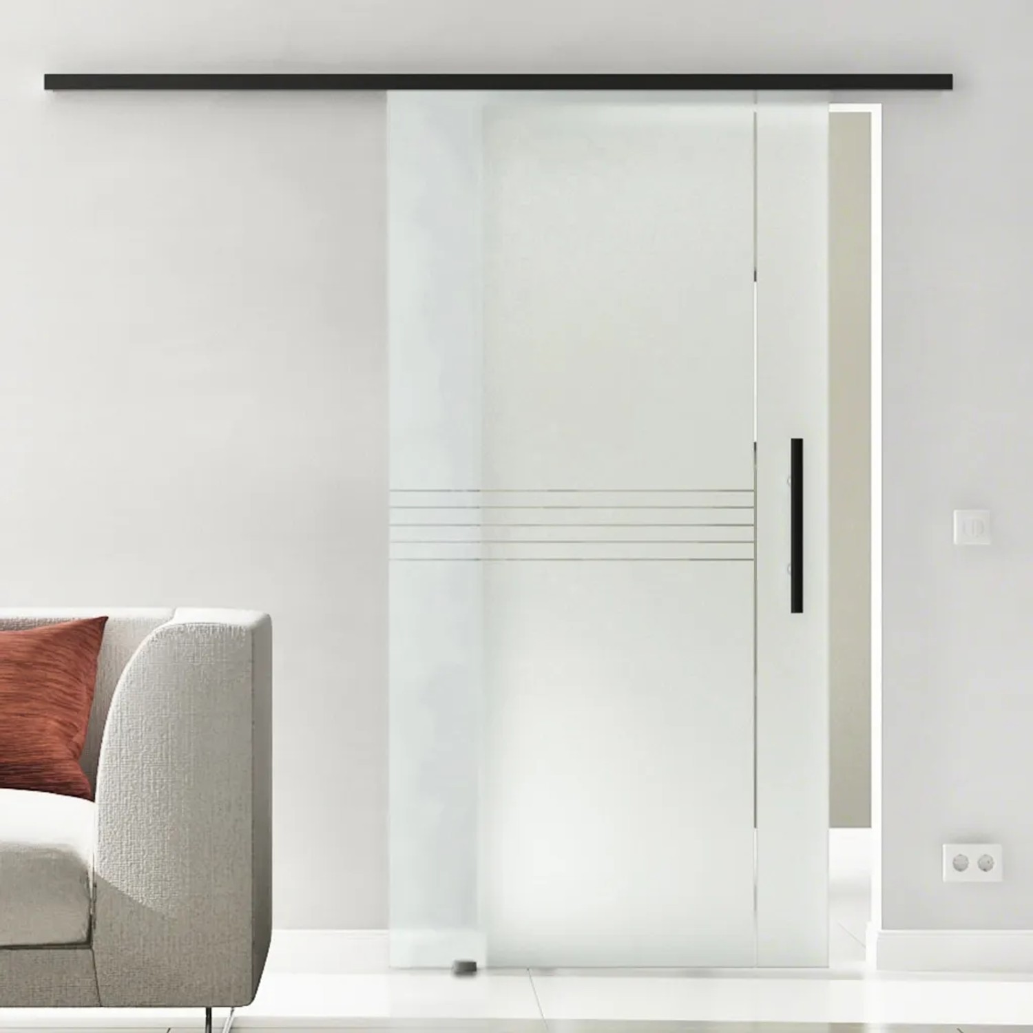 Bild von Levidor Glasschiebetür Komplettset 90 x 205 cm München Schwarz mit Stangengriff
