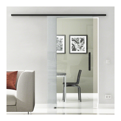 Bild von Levidor Glasschiebetür Komplettset 90 x 205 cm Klarglas Schwarz mit Stangengriff